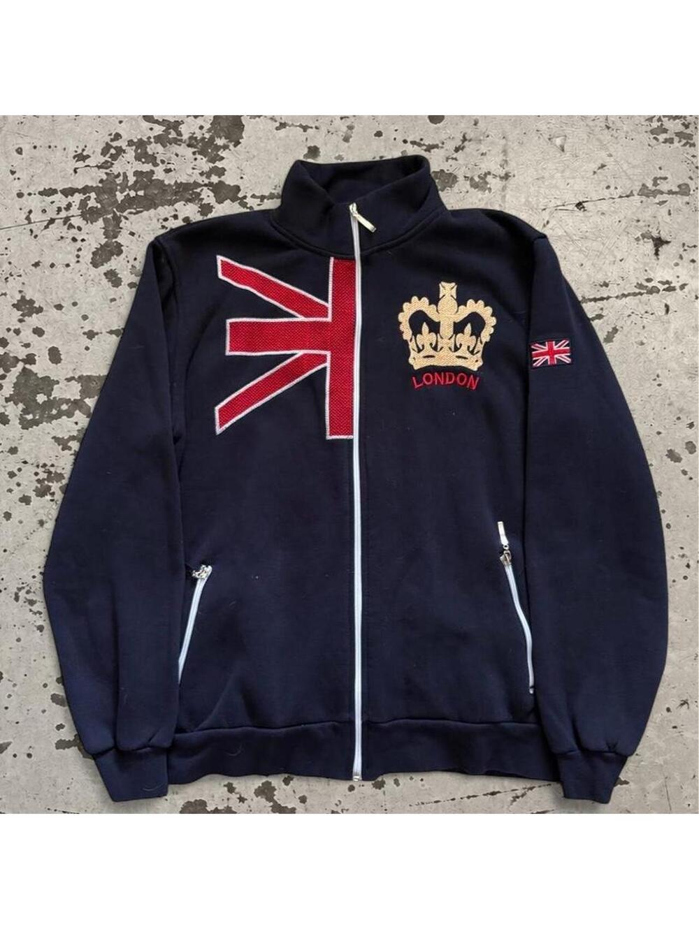 Mens Y2K Grown London navy blue zip up jacket SIze L